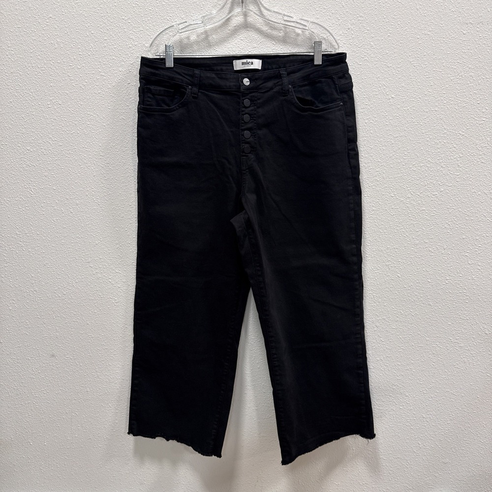 Mica Los Angeles Womens sz 16 Jeans Black Denim Wide‎ Leg Crop Mid Rise
